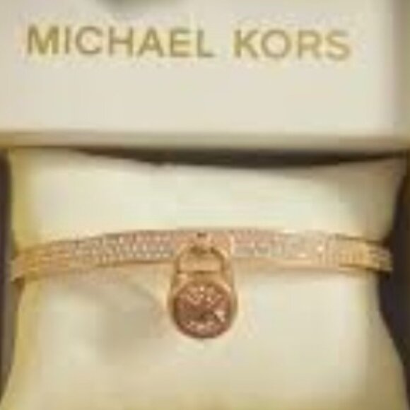Michael Kors Pave Gold Dangle Lock HInged Bracelet in Box - Picture 4 of 6
